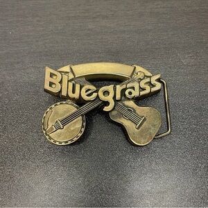 Vintage Solid Brass Belt Buckle Bluegrass Banjo Fiddle
